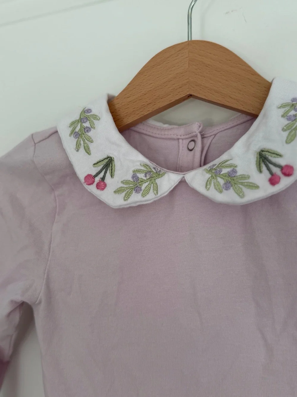 NEW 2T / 3T Cotton 92 cm European brand Pink Embroidered-Collar Bodysuit girl
